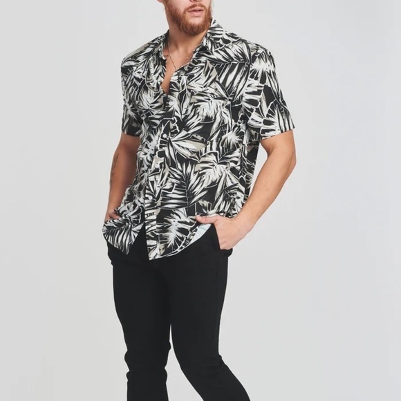 SER.O.YA Warren Button Down In Black Palm - Picture 1 of 5